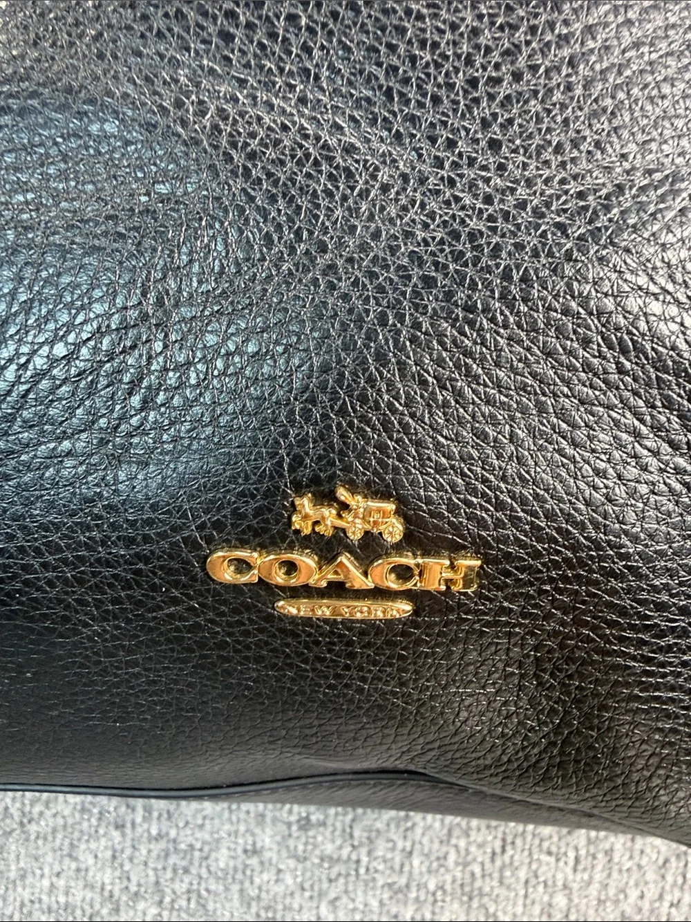 Coach Black Pebbled Soft Leather Turnlock Tote with Gold Hardware - Nice!